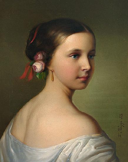 Friedrich Krepp Portrait of a young woman with roses in her hair oil painting picture